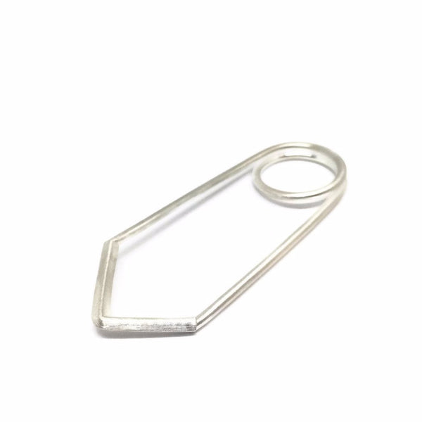 Minimalist triple ring, from above you see a clean minimal line that collect three fingers together, and when you look from a different angle you see a sophisticated structure.