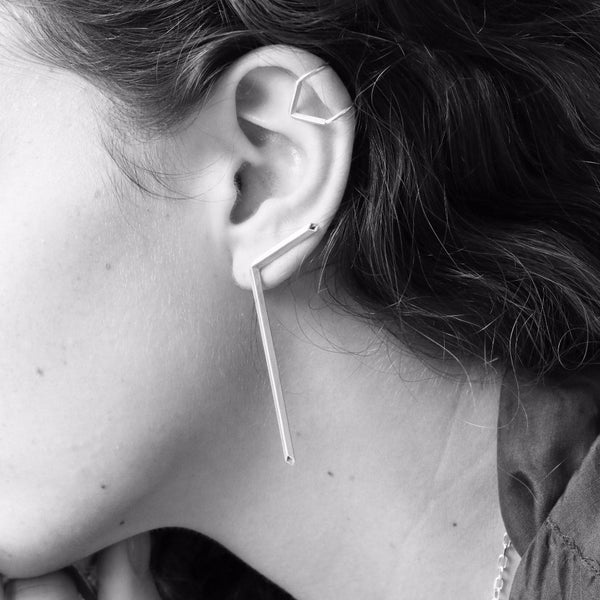 Geometric delicate V shaped upper cartilage ear cuff. The ear cuff have a comfortable hidden "seat" making it secure to wear. This cuff is encouraged to be mixed and matched. 
