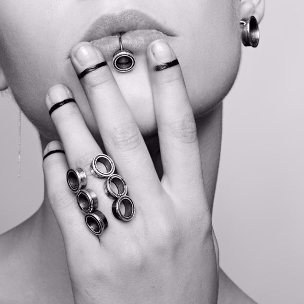 silver extensions HOLES OPEN RING by ADI LEV design
