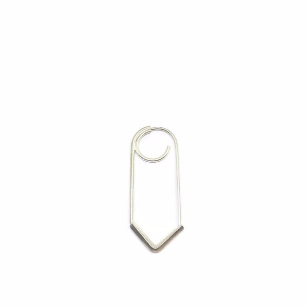 Delicate medium rectangle V shaped earring with a three-quarters circle that makes the illusion of two earrings in the same hole.