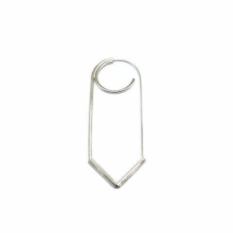 Elegant rectangle V shaped earring with a three-quarters circle that makes the illusion of two earrings in the same hole.