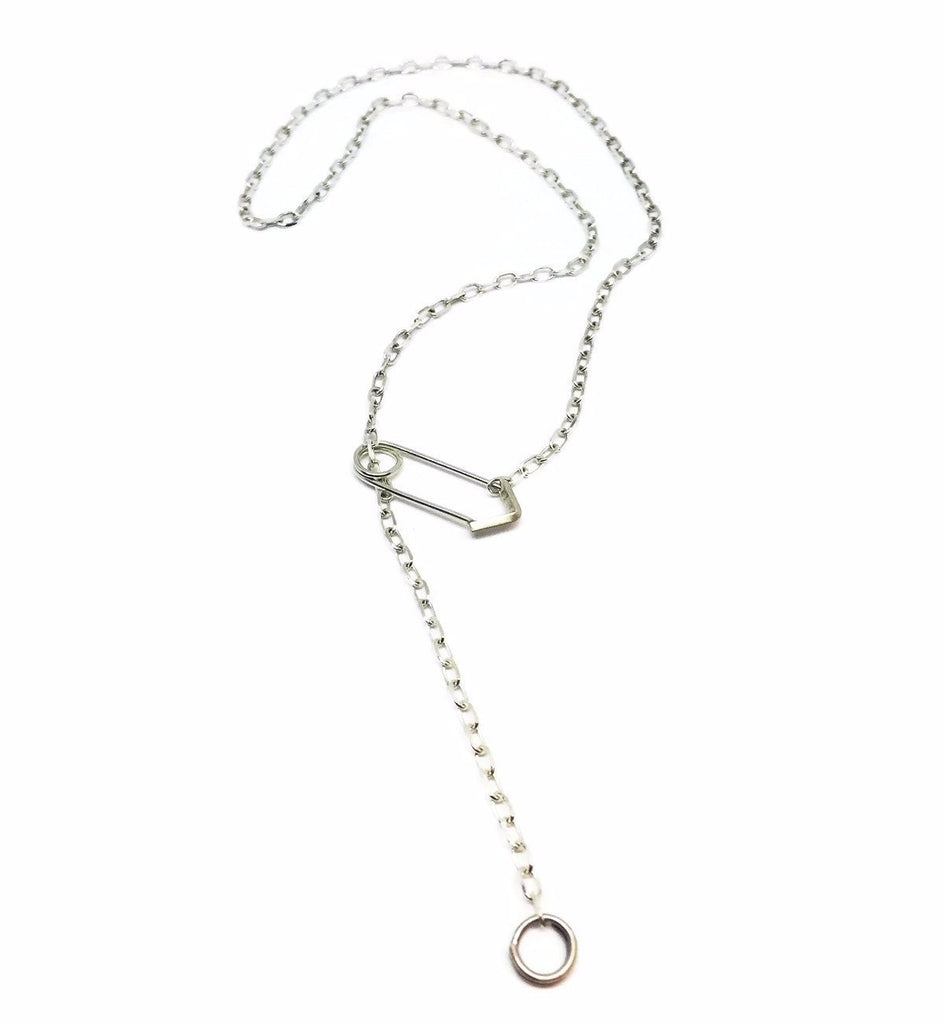 Y necklace lariat necklace SHORT SAFETY PIN PENDANT NECKLACE